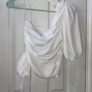 White one shoulder crop top